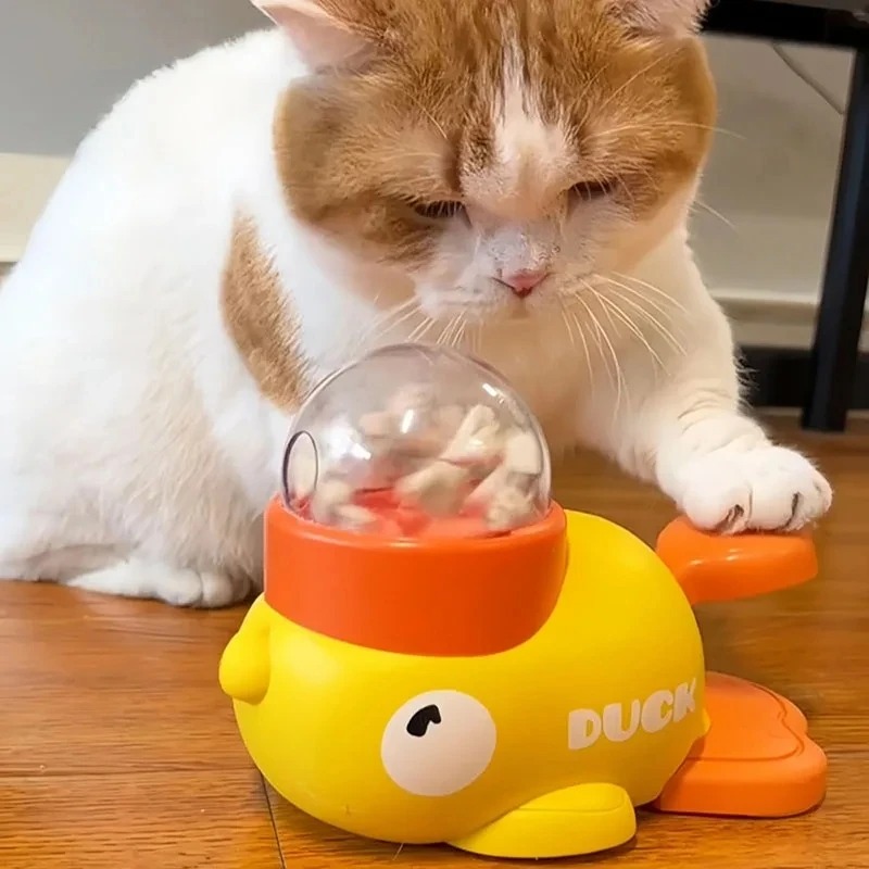 Dog Puzzle Feeder Toy - 노란색 오리 모양의 고양이 간식 디스펜서,