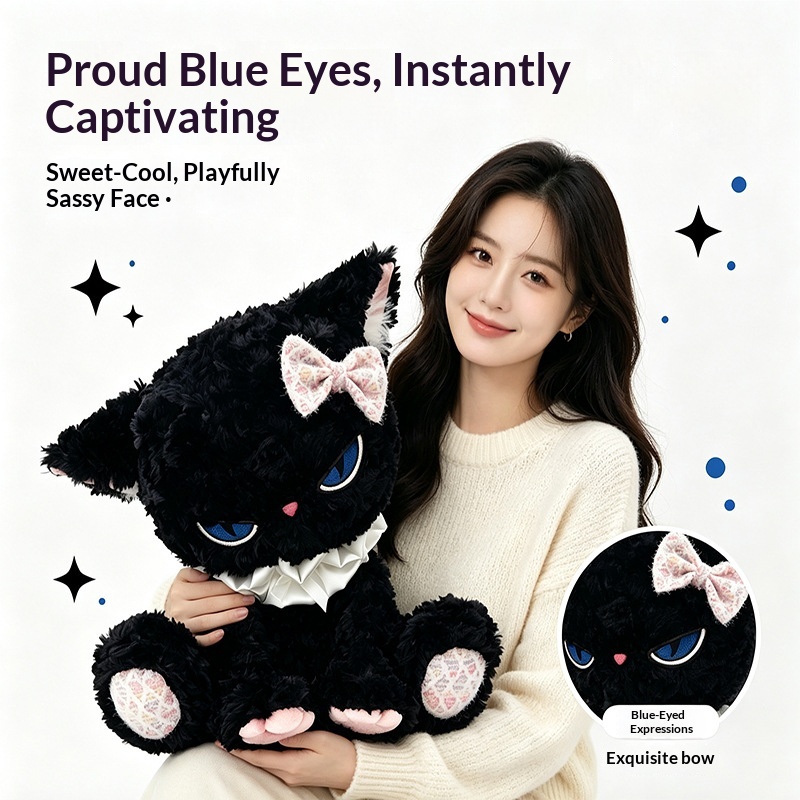 Cat Toys - 검은 고양이 인형, 파란 눈, 부드러운