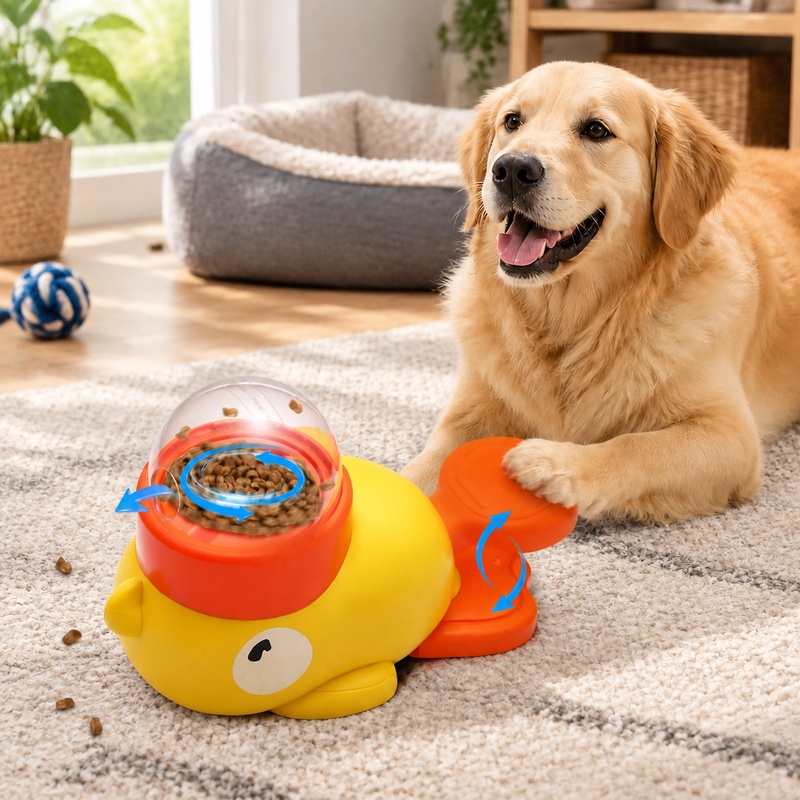 귀여운 오리 모양의 인터랙티브 애완동물용 자동 급식 장 - Dog Puzzle Feeder Toy 리뷰 및 가격